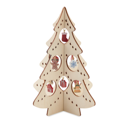 sapin de noël en bois personnalisable avec 10 ornements assortis