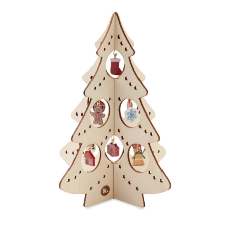 sapin de noël en bois personnalisable avec 10 ornements assortis