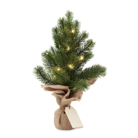 Mini sapin de Noël personnalisable artificiel avec guirlande lumineuse jaune avec base en jute