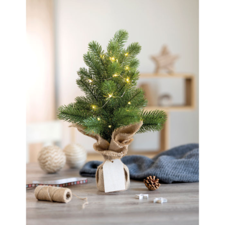 Mini sapin de Noël personnalisable artificiel avec guirlande lumineuse jaune avec base en jute