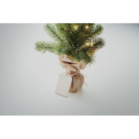 Mini sapin de Noël personnalisable artificiel avec guirlande lumineuse jaune avec base en jute