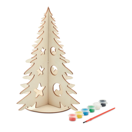 Sapin de Noël personnalisable en bois à peindre avec Aquarelles et pinceau