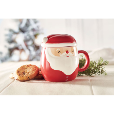 Mug personnalisé en céramique en forme de père-noël avec couvercle 370 ml