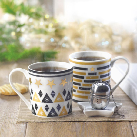 Set personnalisable avec tasse, soucoupe en céramique et infuseur à thé