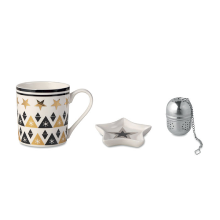 Set personnalisable avec tasse, soucoupe en céramique et infuseur à thé