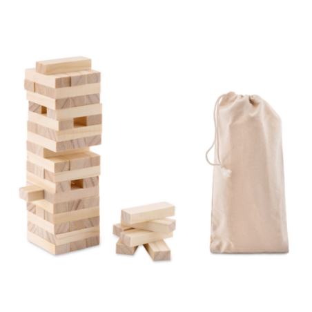 Jeu personnalisable en bois tour à empiler dans pochette en coton