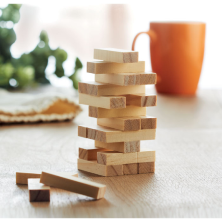 Jeu personnalisable en bois tour à empiler dans pochette en coton