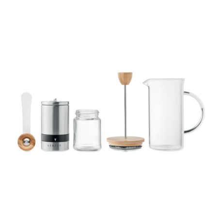 Set à café personnalisé avec cafetière en verre et moulin à café en ceramique