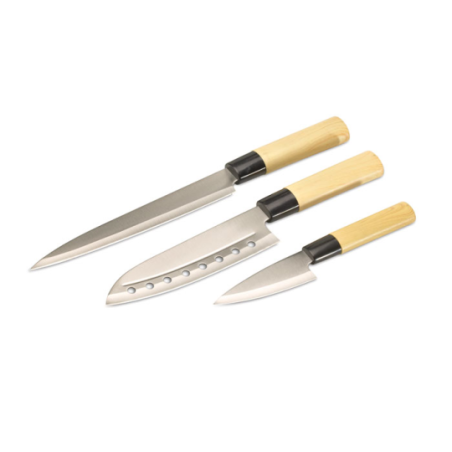 Set 3 couteaux personnalisable style japonais avec lame en inox et manche en plastique