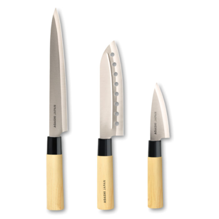 Set 3 couteaux personnalisable style japonais avec lame en inox et manche en plastique