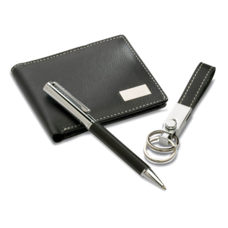 Set cadeau personnalisable élégant avec un stylo bille twist un porte-clés en métal avec boucle en PU et un porte-monnaie en PU