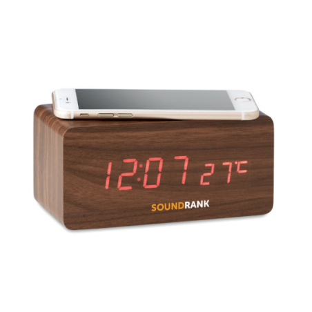 Station météo personnalisable en bois avec chargeur sans fil