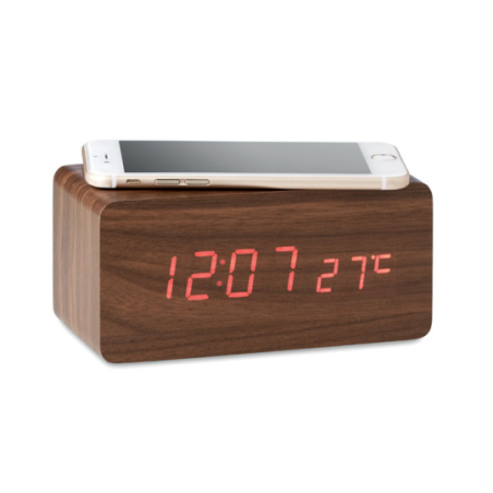 Station météo personnalisable en bois avec chargeur sans fil