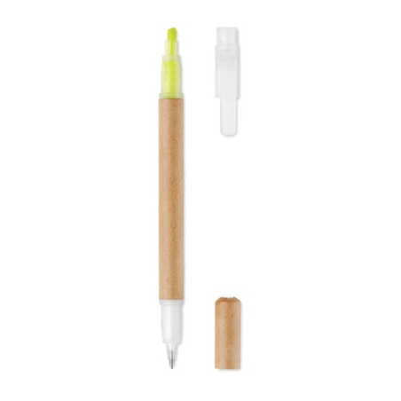 Stylo à bille personnalisable 2 en 1 avec surligneur jaune en plastique