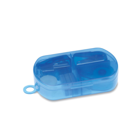 Set de papeterie personnalisable dans une boîte en plastique translucide