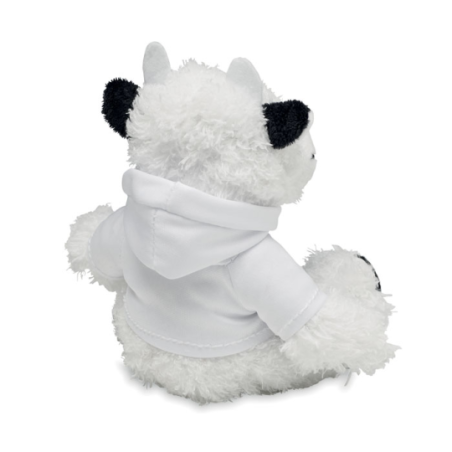 Peluche publicitaire vache avec pull à capuche en PET