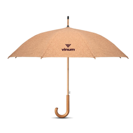 Parapluie en liège personnalisable de 25" avec manche en bambou et une poignée en bois de pin