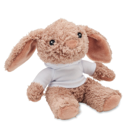 Lapin en peluche publicitaire avec pull à capuche