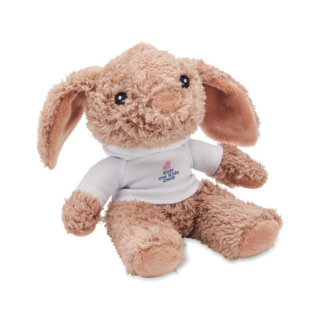 Lapin en peluche publicitaire avec pull à capuche