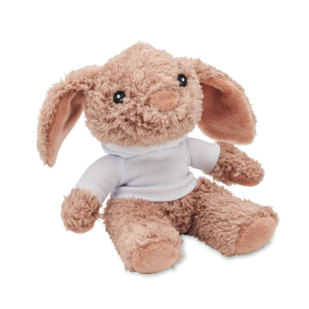 Lapin en peluche publicitaire avec pull à capuche