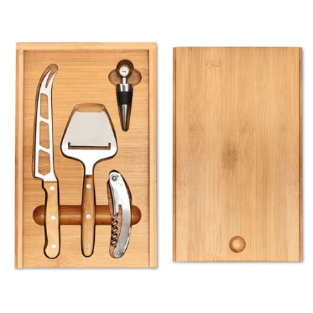 Set personnalisable pour le fromage et le vin dans une boîte en bambou