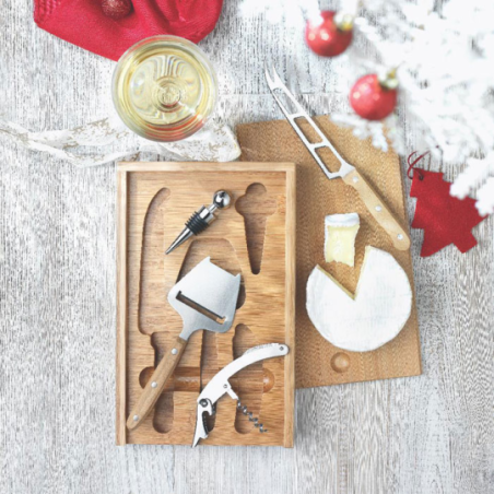 Set personnalisable pour le fromage et le vin dans une boîte en bambou