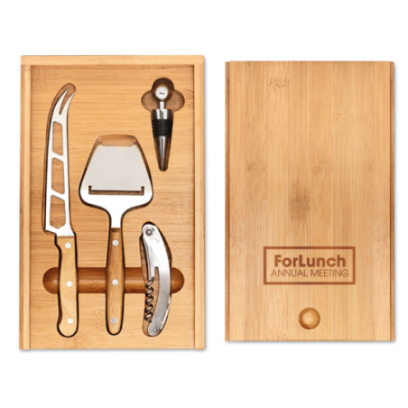 Set personnalisable pour le fromage et le vin dans une boîte en bambou