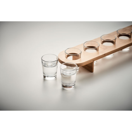 Lot de 6 verres à shot personnalisable sur un plateau à bambou