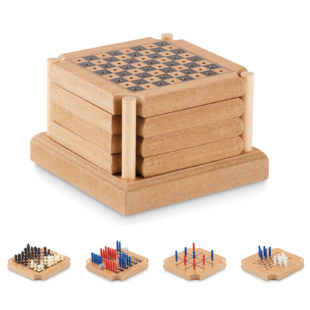 Set personnalisable de 4 sous-verre en liège et MDF avec jeux de société