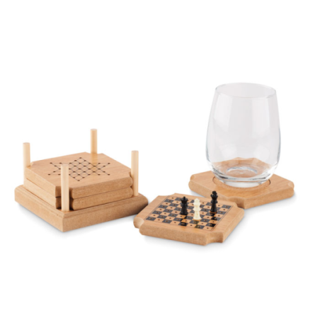 Set personnalisable de 4 sous-verre en liège et MDF avec jeux de société