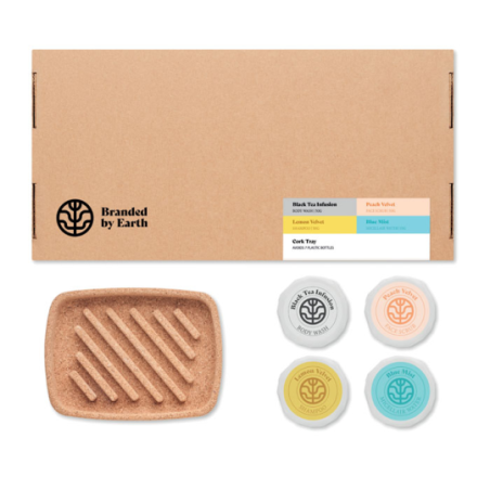 Coffret personnalisable de soin Vegan - Savon, shampooing, gommage et porte-savon