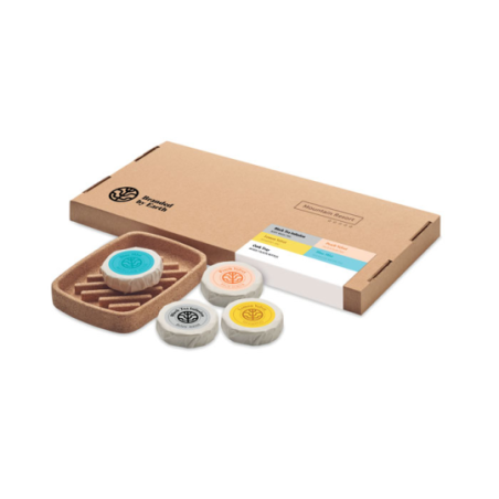 Coffret personnalisable de soin Vegan - Savon, shampooing, gommage et porte-savon