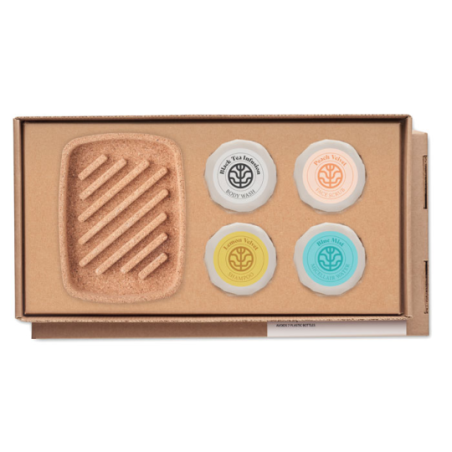 Coffret personnalisable de soin Vegan - Savon, shampooing, gommage et porte-savon